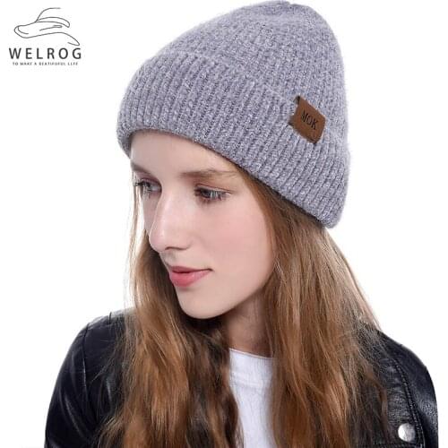 WELROG Knitted Chenille Hats Imitate Wool Thick Caps for Female Solid Warm Skullies Beanie Hat Cuff Beanie Watch Cap for Girls