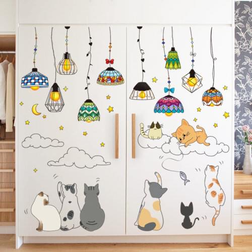[SHIJUEHEZI] Cartoon Cats Animals Wall Sticker DIY Chandelier Lights Mural Decals for Kids Rooms Baby Bedroom Home Decoration