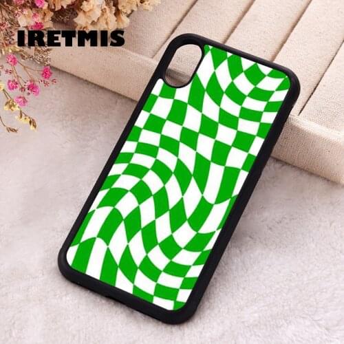 Iretmis 5 5S SE 2020 Phone Cover Case for iPhone 6 6S 7 8 Plus X Xs XR 11 12 Mini Pro Max Rubber Silicone Crazy Checkers Green