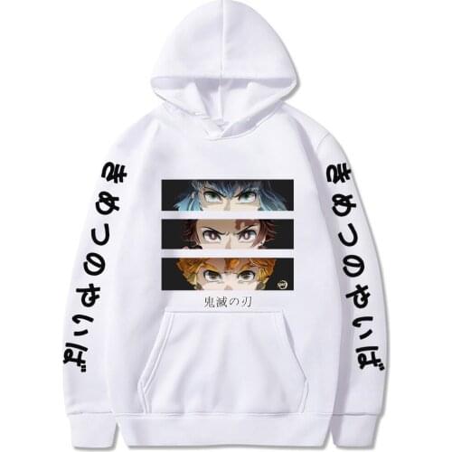 Harajuku Anime Demon Slayer Tanjirou Friends Eyes Hoodies Japan Cartoon Kimetsu No Yaiba Graphic Fashion Casual Sweatshirt Men