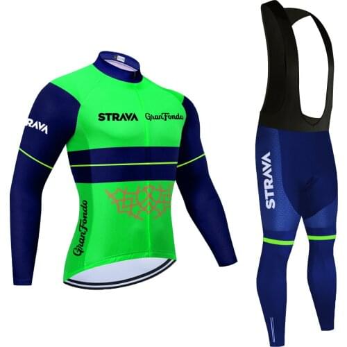 2021 STRAVA Mens Cycling Jersey Long Sleeve Set MTB Bike Clothing Maillot Ropa Ciclismo Hombre Bicycle Wear 20D GEL Bib Pants