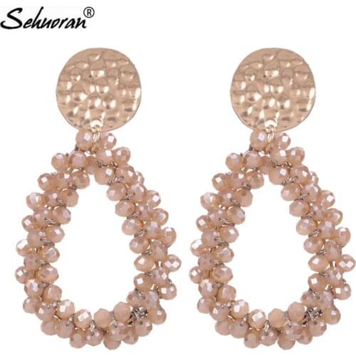 Sehuoran Aretes Drop Earrings For Women Crystal beads Dangle Earrings Statement Earrings Big Oorbellen Fashion Jewerly Brand Ear