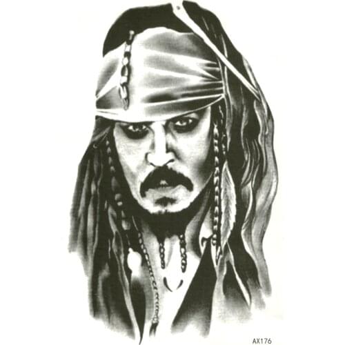Captain Jack Sparrow Waterproof Temporary Tattoos Sticker Pirates of the Caribbean Tattoo Body Art fake tattoo sleeve tatoo