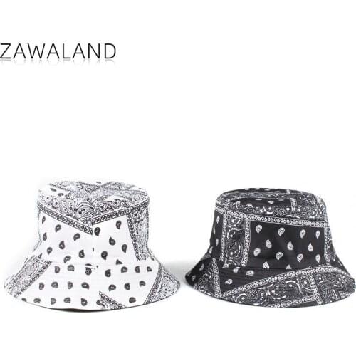 Zawaland Spring New Basin Cap Summer Cashew Flower Pattern Retro Fisherman Hat Fashion Printing Outdoor Casual Bucket Hat Unisex