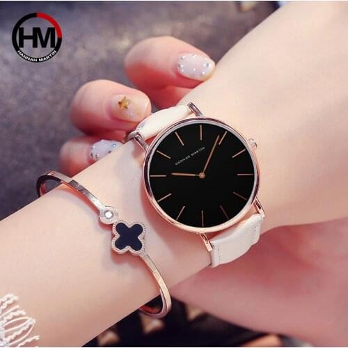 Hannah Martin Ladies Watch Leather Strap Japanese Quartz Movement Simple Watch Fashion Business Waterproof Couple Watch 2020 New