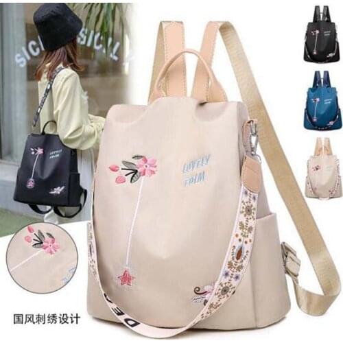 Free Shipping Fashion Embroidery Nylon Backpack Women Anti-theft Double Shoulder Bags Ladies Casual Large Capacity Travel Bag