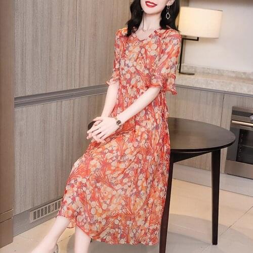 100% Real Silk Womens Summer Dress 2021 Female High Waist Dress Boho Dress Ladies Elegant Dresses Sukienka Na Lato Zjt2636