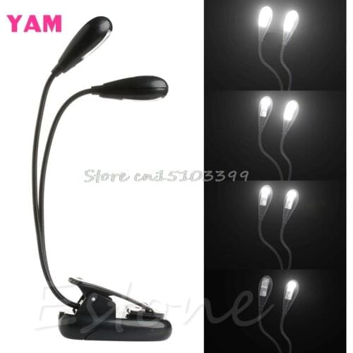 2 Dual Flexible Arms 4 LED Clip-on Light Lamp for Piano Music Stand Book EA Drop Ship