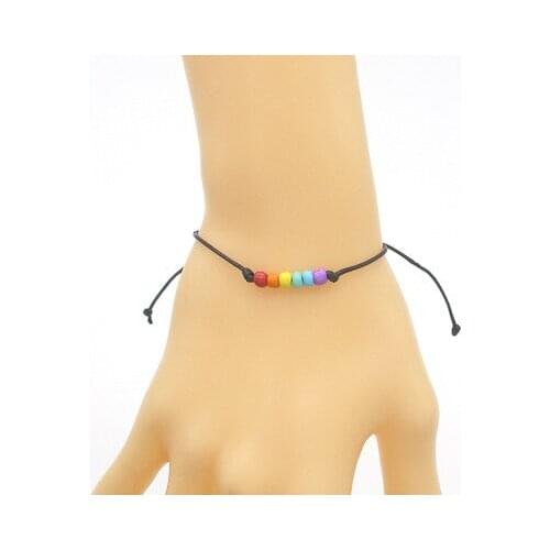 2pcs/lot Adjustable Size Small Rainbow Beads Rope Bracelet Fashion String Bangle For Friendship Couple Holiday Gift