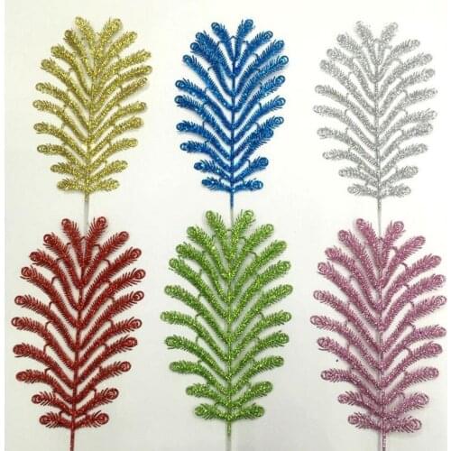 20pcs 33*20cm Artificial Glitter Peacock Leaf Branch For Flower Arrangement Wedding Christmas Tree Party Home Garden Decoration