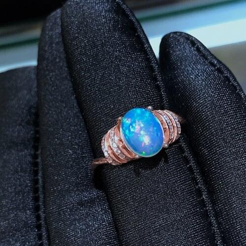 2021 Fine Pure 925 Sterling Silver Jewelry Natural Opal Gem Delicate Minimal Simple Single Stone Silver Ring