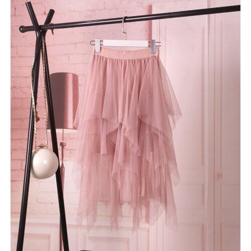 30pcs/lot korean style woman fashion mesh long skirt lady solid Elastic High Waist Pleated skirt (good)