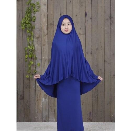 Abaya Kaftan Islamic Clothing Muslim Prayer Garment Dress Arab Middle Eastern Prayer Hijab Teen Girl Simple Two-Piece Suits Kids