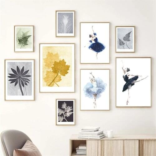 Nordic Abstract Canvas Painting Plants Leaf Wall Art Ballet Girls Posters and Print Picture Modern For Living Room Decoration