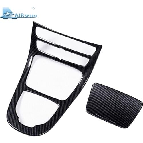 Airspeed 2PCS ABS Carbon Fiber Style Car Console Gear Panel Cover Frame Trim for Mercedes Benz E Class W213 2016 2017Car-styling