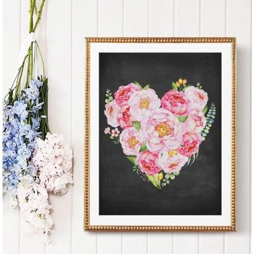 Watercolor Peony Heart Wall Art Prints , Love Quote Be Mine Valentines Day Gift Canvas Painting Wall Picture Girls Room Decor