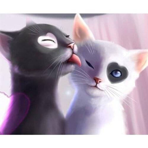 5D Diy Diamond Painting Loving Black and White Cat Kits Drill Embroidery Cross Stitch Home Decoration Home Decor Label JX572