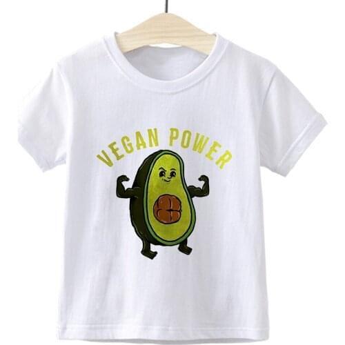 Kids T shirt VEGAN POWER Avocado Retro Beautiful Vintage Girl Boys Clothes Punk Streetwear Casual Hipster Children T-shirt