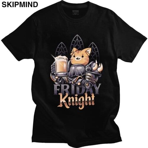 Humor Knight Cat Beer Tshirt Men 100% Cotton Pet Owner Gift Tee Tops O-neck Short-Sleeve Summer T-shirt Clothing Graphic Shirts