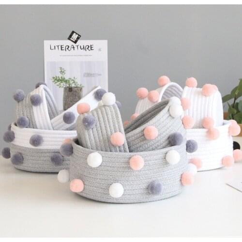 Nordic Style Pompom Cotton Rope Storage Basket Girls Desktop Cosmetic Sundries Organizer Woven Dirty Clothes Laundry Baskets