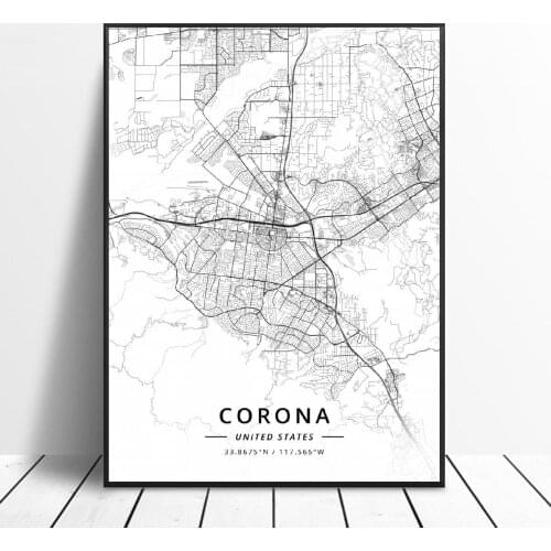Corona Greensboro Henderson Los Angeles Lubbock Macon Unitedstates Map Canvas Art Poster