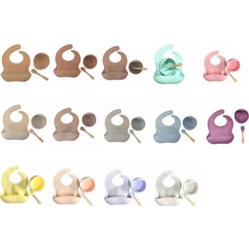 3pcs Baby Bibs Baby Feeding Bowl Set Silicone Suction Bowl Spoon Dinnerware Set Baby Feeding Tableware Set with Children Bibs