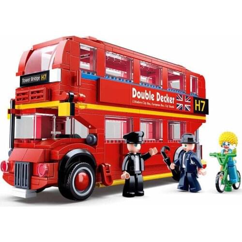 SLuban City Car Series London Bus Model Building Block Car Minifigures Educational Toy Childrens Toy Boys Gift Kids BirthdayToy