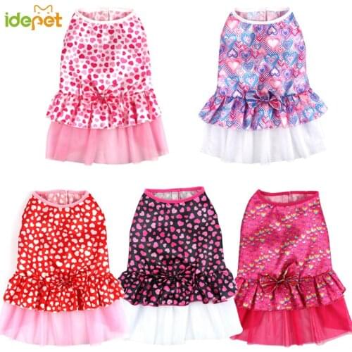 Sweet Pet Dog Dresses Spring Love Heart Print Gauze Skirt tutu Cat Dress Summer Dog Clothing for Small Dogs Puppy Wedding Shirt