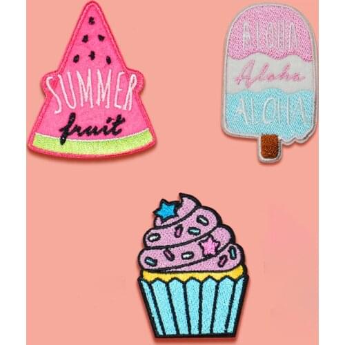 Fashion self adhesive patches sticker style DIY Cartoon embroidery Watermelon Ice Cream Cake patch for clothes Children applique