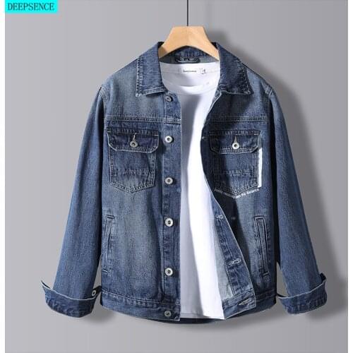 Big Mens Denim Jacket Trend Tide Brand 2021 Spring and Autumn Loose Jacket Mens Large Size Denim Jacket Men
