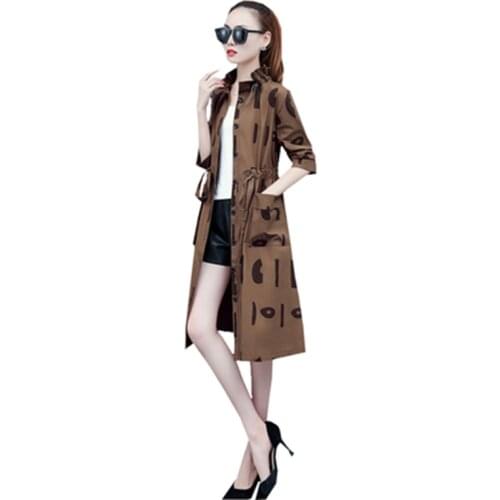 2020 Spring And Autumn New Popular Thin Female Windbreaker Outwear Loose With Belt Printed Coat Lady Casual Long Trench Coat L18