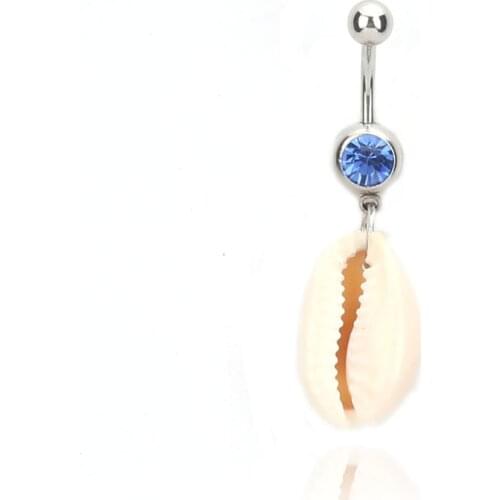 New Body Piercing Jewelry blue Crystal shell Shaped Dangle Belly Button Ring for Unisex