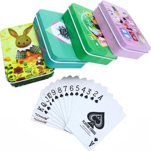 New Top Quality Tinplate Box PVC Bridge Poker Waterproof Plastic Texas Hold'em Playing Cards Creative Cartoon Pattern Game Gifts