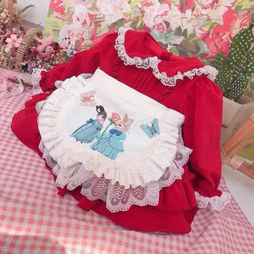 Autumn Winter Girl Lolita Maid Christmas Dress Children Red Birthday Dress Princess Dress 2pcs Flower Girl Dresses for Weddings