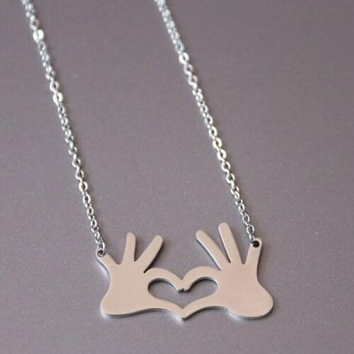 Everfast 1pc Gold Rose Gold Color Hand Made Love Heart Stainless Steel Collar Necklaces Palm Heart For Loved Couple Family