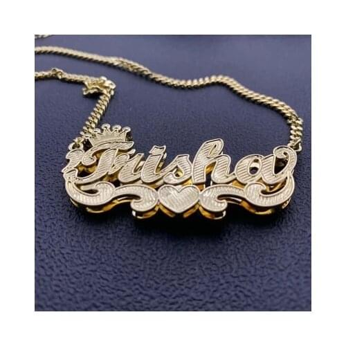 Customized Name Necklace Double Layer Crown Heart Personalized Gold Plated Name Necklaces Pendant For Women Fashion Jewelry Gift