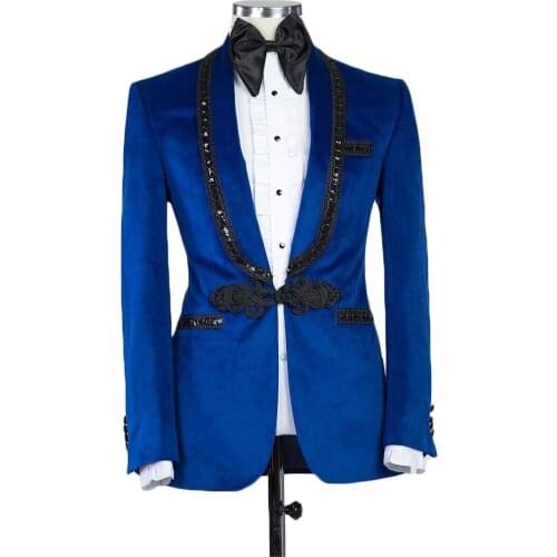 Jacket+Pants) Royal Blue Velvet Business 2 Piece Groom Tuexdos For Wedding Formal Prom Suit Party Evening Blazer Custom Made