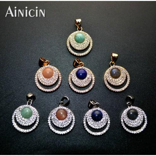 8pcs High Quality Round Smile Face Pendants Natural lapis lazuli labradorite Rhinestone Crystal Setting Fashion Women Jewelry