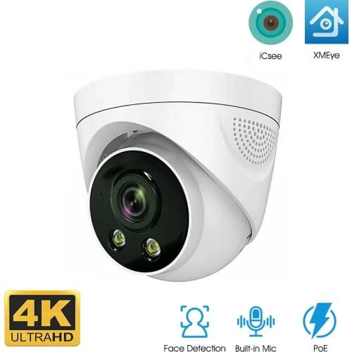 PoE IP Camera XMEYE ICSEE 5MP SONY IMX335 Face Detection Dual Light H.265X Built-in Microphone Dome Infrared and White Lights