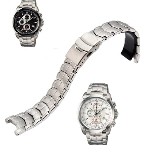 Watch accessories solid stainless steel strap for Casio EF-524 series mens sports business waterproof folding buckle strap