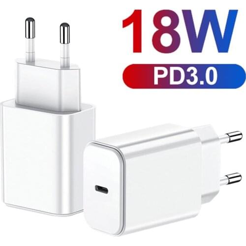 EU/US/UK Plug Home Travel PD 18W Quick Charging Type-C Wall Charger Adapter