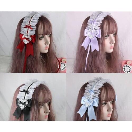 Sweet Lolita Retro KC Headband Female Lace Trim Bowknot Headwear Cosplay Hairpin Accessories B1053