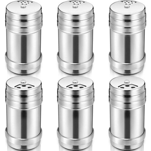 6PCS Of Stainless Steel Salt And Pepper With Rotating Lid Sugar Spice Condiments, Seasoning Pot, Condiment Pot, Kitchen