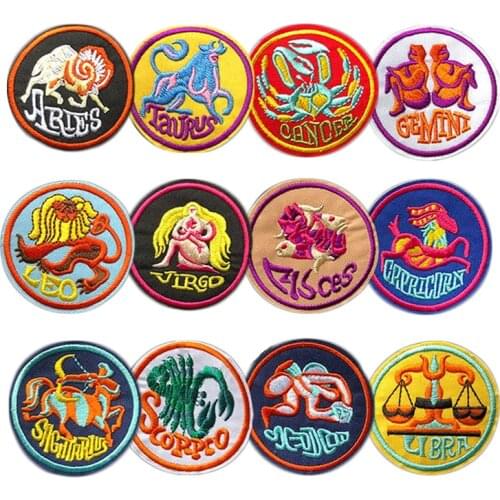 Twelve constellations Embroidery iron on patches badge Aries Taurus Gemini Cancer Leo Virgo Libra Scorpio Sagittarius Capricorn