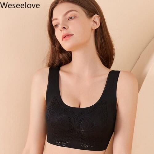 Weseelove Women Push Up Seamless Sports Bra Unwired Bra Lace Push Up Plus Size Bra Butterfly Black Color Womens Bra X50-3