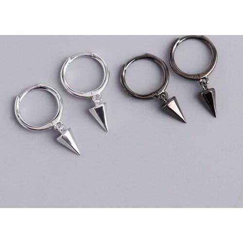 Enosola Real 100% Sterling Silver Fashion Geometric Hexagonal Conical Spike Stud Earrings for Women Femme Punk Chic Jewelry Gift