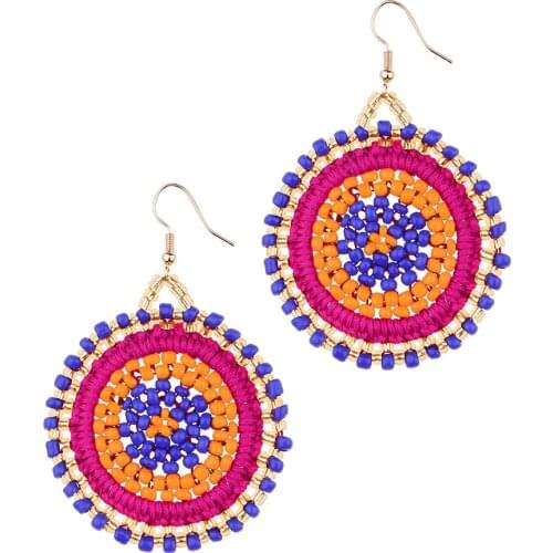 Royalbeier Women Boho Handmade Beads Dangel Earrings Female Vintage Round Earring Thread Ornament fashion Jewelry