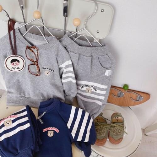 0-3 Years Old Spring Autumn Mewborn Baby Girls Boys Clothes Set Stripe Long Sleeve O-neck Tops + Long Pants Casual Sport Suit