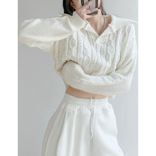 TVVOVVIN Fashion Trend Laple Loose Long Sleeve Knitting Twist Tops Winter Casual All-match Short Sweater Women ORIW