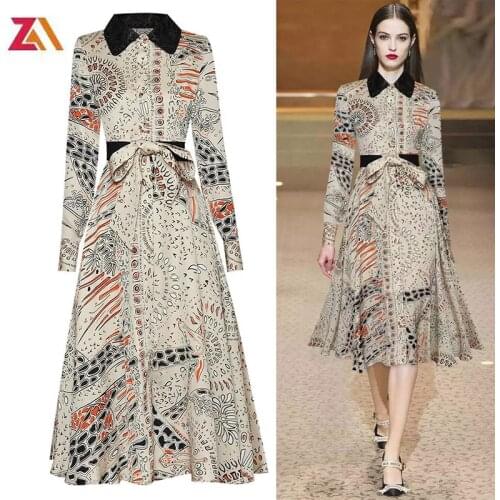 ZALady Fashion Runway Summer Vintage Party Midi Long Dress Women Long Sleeve Retro Printed Traf A-line Shirt Dresses Femme Robes